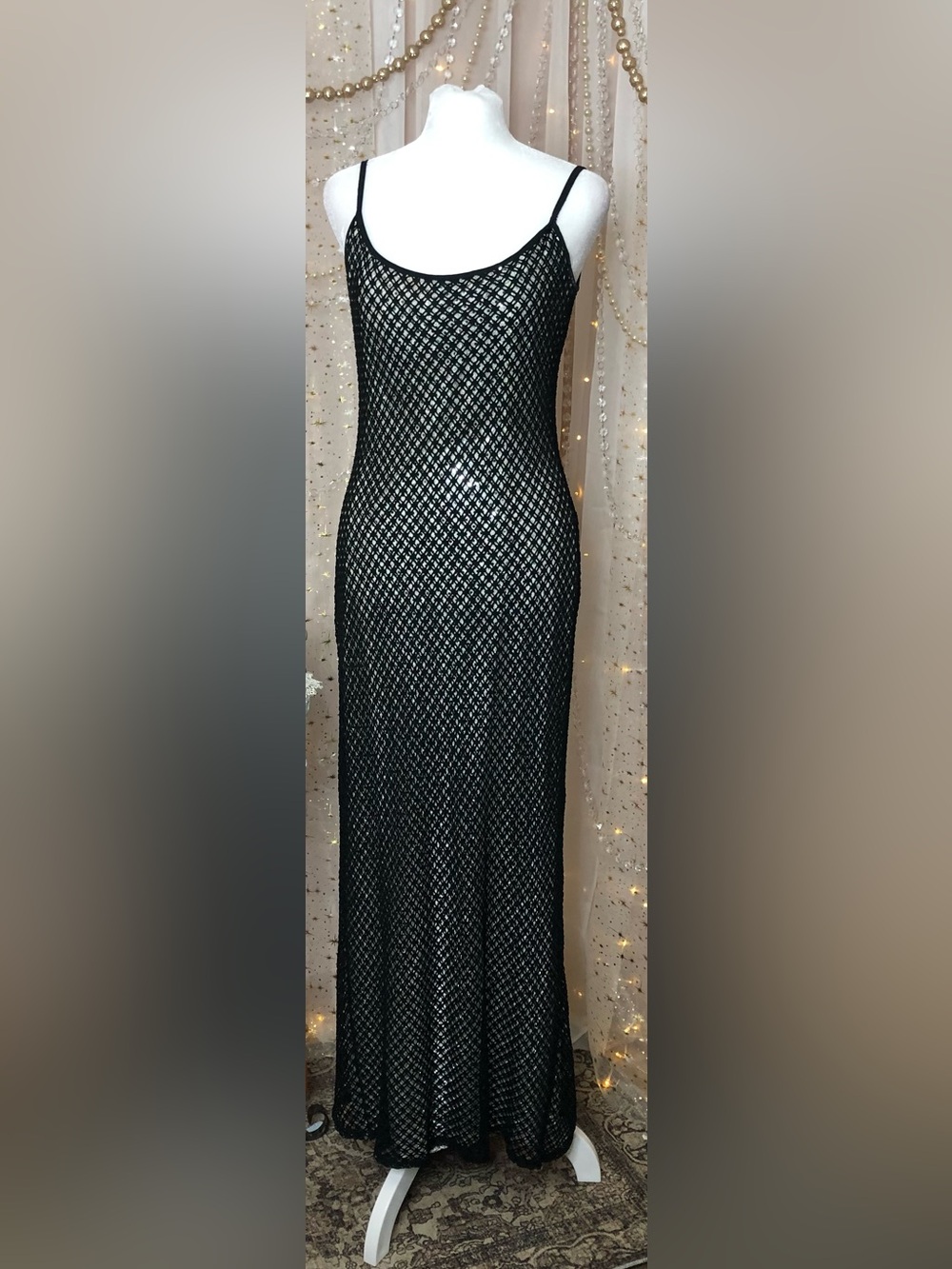 Jessica McClintock Black Crochet Maxi Slip Dress